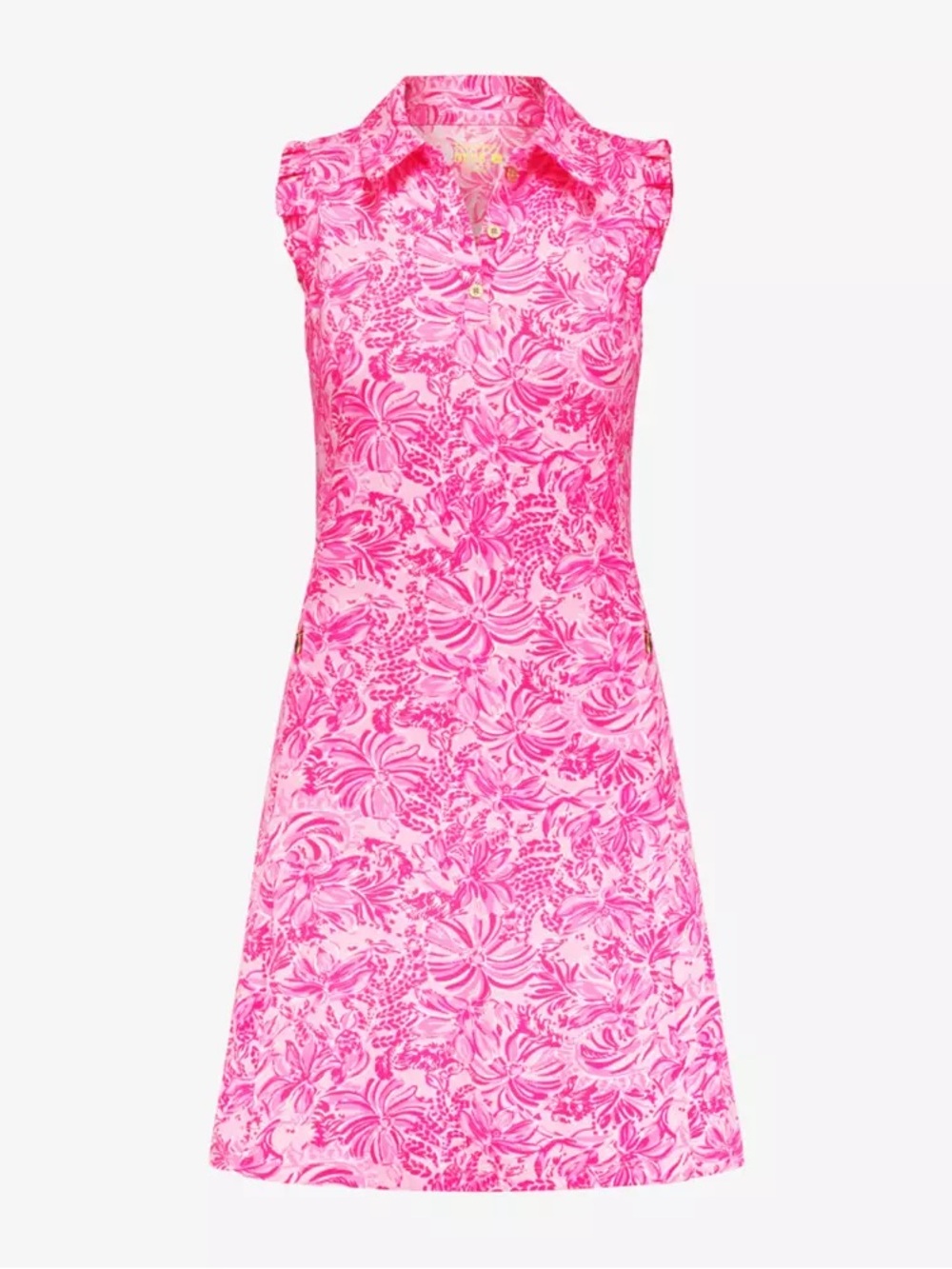 Preppy Lilly Pulitzer Luxletic Silvia Pique Sleeveless Golf Dress Pink Floral L